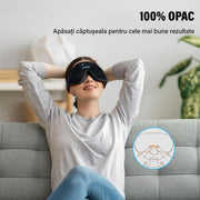 Masca de somn cu casti Bluetooth NextWave®️, design 3D conturat, sunet stereo HD si microfon, Bluetooth 5.2, autonomie 12h, incarcare rapida 1h, material spuma cu memorie si plus respirabil, banda elastica reglabila, negru