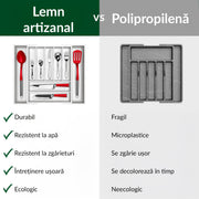 Organizator extensibil pentru tacamuri si ustensile NextWave® – bambus natural lacuit, finisaj negru elegant, 9 compartimente adanci (4, 8 cm), latime ajustabila 34–50 cm, lungime 44, 5 cm, design premium si eco-friendly pentru bucatarie. Alb