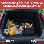 Organizator portbagaj auto pliabil NextWave®️ M, compartimentare personalizabila cu subdivizor detasabil, 2 buzunare mari fata si spate, 8 buzunare laterale, baza rigida, material Oxford rezistent, dimensiuni 53×34 cm