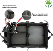 Organizator portbagaj auto pliabil NextWave®️ L, compartimentare personalizabila cu subdivizor detasabil, 2 buzunare mari fata si spate, 8 buzunare laterale, baza rigida, material Oxford rezistent la apa, dimensiuni 60×37 cm