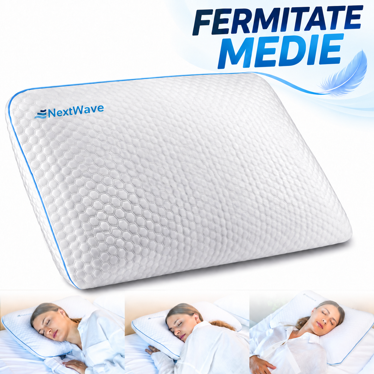 Pernă pentru dormit NextWave Spumă cu memorie cu gel ventilat Confort fermitate medie pentru somn odihnitor