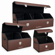 Organizator portbagaj auto Premium NextWave®️, Multifunctional, Pliabil, Rezistent, Manere Laterale, Prindere cu catarame, 1/2/3 compartimente mare, Maro