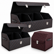 Organizator portbagaj auto Premium NextWave®️, Multifunctional, Pliabil, Rezistent, Manere Laterale, Prindere cu catarame, 1/2/3 compartimente, Rosu Negru