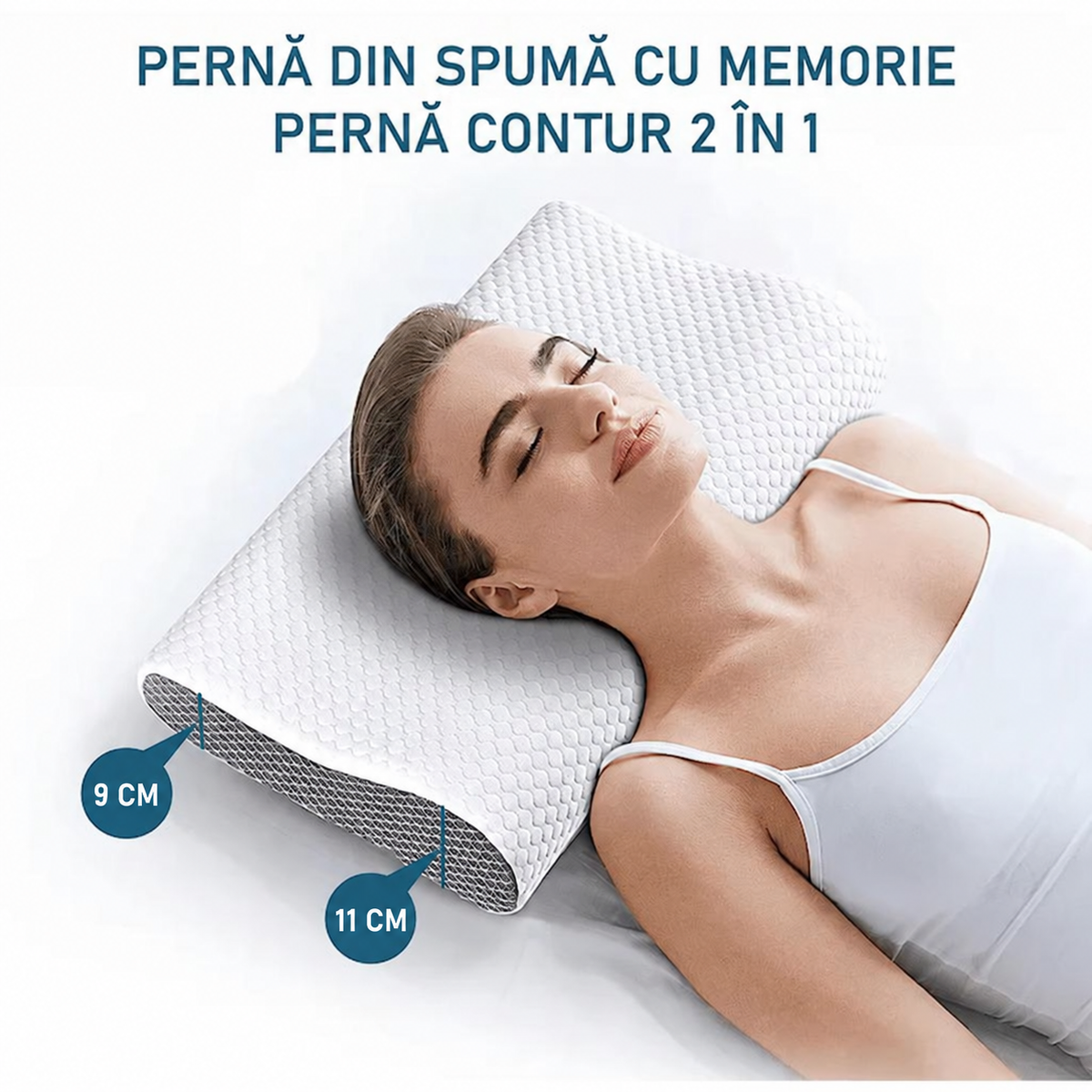 Pernă pentru dormit NextWave Spumă cu memorie ergonomică Confort echilibrat pentru somn odihnitor 60x40 cm