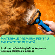 Perie profesionala NextWave® dubla pentru caini si pisici – reduce naparlirea cu pana la 95%, descurcare noduri si subtiere blana, pieptene 2 fete cu 9 si 17 dinti din inox, pentru blana medie si lunga, maner ergonomic antiderapant, ingrijire confortabila