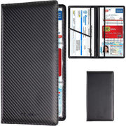 Organizator documente auto NextWave®, pentru talon, asigurare, permis si carduri, 6 compartimente cu ferestre transparente, inchidere magnetica ascunsa, design compact din piele ecologica, finisaj negru cu aspect de fibra de carbon, 23,9 x 12,7 cm