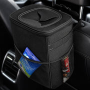 Cos de gunoi auto NextWave®, pliabil si impermeabil, capacitate 7, 6 L, curea reglabila pentru tetiera sau consola, 4 capse magnetice pentru fixarea sacului, buzunare exterioare pentru depozitare, design compact anti-scurgeri, negru
