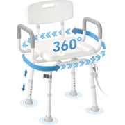 Scaun de dus NextWave®, rotativ la 360°, reglabil pe inaltime, cu spatar si cotiere, cadru rezistent din aluminiu, picioare antiderapante, montaj fara unelte, pentru varstnici si persoane cu mobilitate redusa, capacitate 159 kg, gri