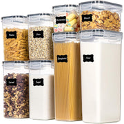 Set 8 cutii depozitare alimente NextWave® – plastic alimentar transparent fara BPA, inchidere ermetica cu garnitura de silicon, stivuibile si reutilizabile, ideale pentru cereale, faina, zahar, orez, paste si alte alimente uscate