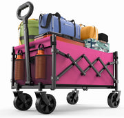 Carucior pliabil utilitar NextWave®️, capacitate mare de incarcare 99, 8 kg, roti pivotante la 360° pentru orice teren, maner telescopic reglabil, cadru din otel carbon si panza Oxford 300D, turistic pentru camping, plaja si gradina, 69x42x45, Negru
