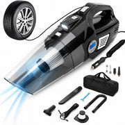Aspirator Auto Multifunctional NextWave si Compresor Portabil cu Fir, Aspirare Rapida, Umflare Anvelope cu Afisaj pentru Presiune, Lumina LED, Incarcare Priza Auto, Filtru Dublu Lavabil si Reutilizabil, Negru
