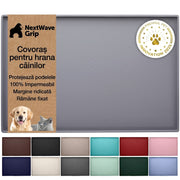 Covoras pentru hranirea animalelor NextWave®️, protejeaza podelele, 100% impermeabil, margini ridicate de 0, 3 cm impotriva scurgerilor, suprafata antiderapanta, din silicon alimentar fara BPA, pentru boluri pisici si caini, 47 x 30 cm, gri