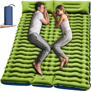 Saltea gonflabila de camping dubla NextWave®️, pompa de picior integrata pentru umflare rapida, perne incorporate, celule de aer ergonomice, din nailon 40D cu TPU, pentru 2 persoane, cort, drumetii si calatorii, 202, 7 x 135, 9 x 10, 2 cm, Verde