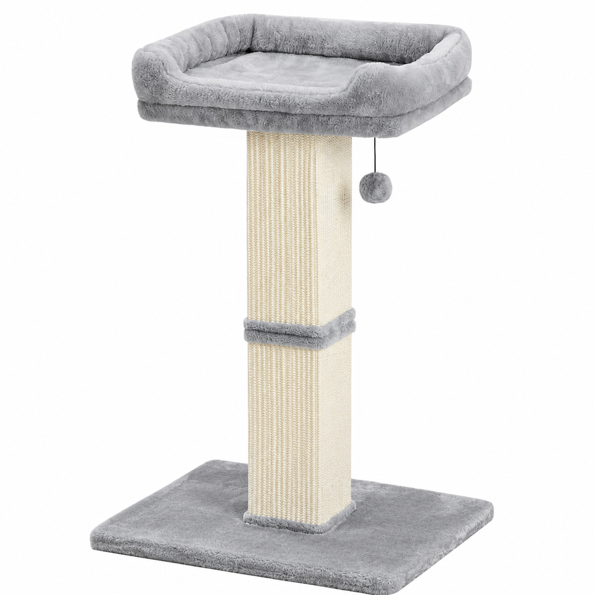 Stalp de zgariat pentru pisici NextWave®, cu suprafata durabila din sisal, culcus superior din plus cu husa detasabila, baza stabila din placa pe baza de lemn, pentru zgariere, intindere si odihna la interior, 50 x 40 x 81 cm, gri