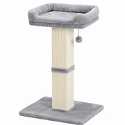 Stalp de zgariat pentru pisici NextWave®, cu suprafata durabila din sisal, culcus superior din plus cu husa detasabila, baza stabila din placa pe baza de lemn, pentru zgariere, intindere si odihna la interior, 50 x 40 x 81 cm, gri