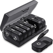 Organizator medicamente NextWave®, cutie saptamanala cu 7 recipiente detasabile si 14 compartimente AM/PM, deschidere la 180°, protectie pentru intimitate, capacitate mare pentru pastile, vitamine si suplimente, portabil