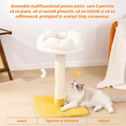 Ansamblu de joaca pentru pisici NextWave®, cu pat moale in forma de nor si husa detasabila lavabila, stalp gros de zgariat din sisal natural, baza patrata lata si stabila, jucarii suspendate, pentru pisici de toate taliile, 44 x 44 x 71 cm
