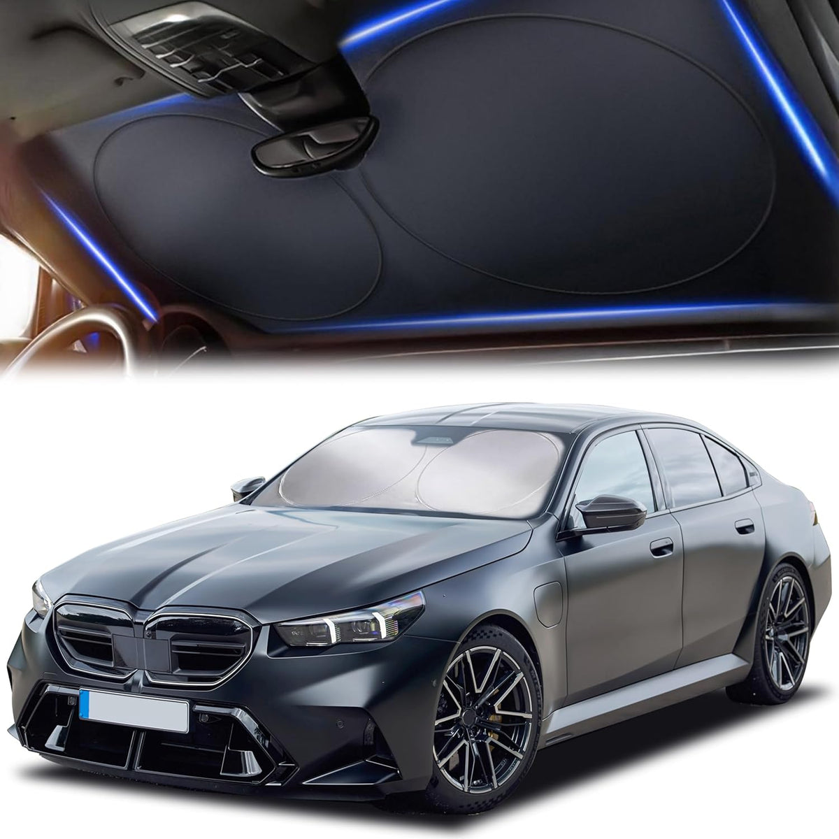 Parasolar auto NextWave® pentru parbriz, material reflectorizant 280T, protectie UV pana la 99%, design pliabil cu cadru flexibil din otel cu memorie, reduce acumularea caldurii si protejeaza interiorul, husa de depozitare inclusa, negru