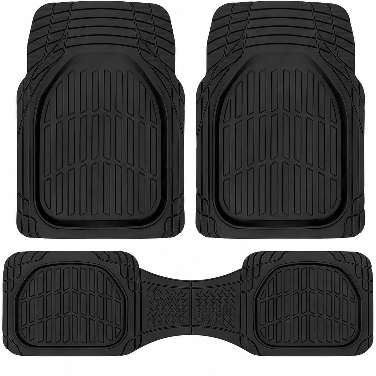 Set covorase auto NextWave®, din cauciuc flexibil impermeabil, margini inalte pentru retinerea apei, noroiului si zapezii, decupabile pentru ajustare, curatare usoara, compatibilitate universala pentru autoturisme, SUV si camionete, negru