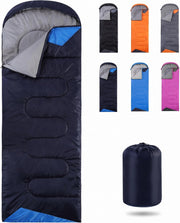 Sac de dormit NextWave®️, 3 sezoane, impermeabil si respirabil, gluga cu snur, fermoar la picioare pentru aerisire, mod patura, exterior poliester, captuseala pongee, pentru camping si drumetii, sac de compresie, 220x80 cm, 1.5 kg, Albastru marin