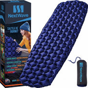 Saltea gonflabila de camping NextWave®️, ultrausoara si compacta, impermeabila, umflare rapida, suport confortabil, din nailon ripstop rezistent la rupere, pentru drumetii, trekking si cort, cu husa inclusa, 186.7 x 54.6 x 5.1 cm, Albastru