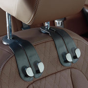 Set 2 carlige auto duble pentru tetiera NextWave®, pentru genti, sacose, haine si accesorii, aliaj de aluminiu-magneziu cu finisaj din piele intoarsa cusuta, fixare stabila, instalare rapida fara demontarea tetierei, compatibilitate universala, negru