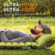 Saltea gonflabila camping NextWave®️, suport confortabil cu perna integrata, pompa de picior pentru umflare rapida in 50 secunde, capse laterale de unire, din nailon 40D impermeabil cu TPU, pentru cort si drumetii, 1 persoana, 0, 7 kg