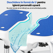 Scaun de dus NextWave®, reglabil pe inaltime, cu spatar, cotiere si sezut moale captusit cu EVA, scaun de baie pentru varstnici si persoane cu mobilitate redusa, cadru din aluminiu, picioare antiderapante, capacitate 227 kg, albastru