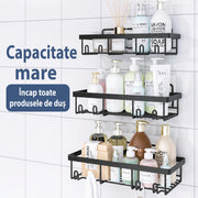 Raft de baie NextWave® la set, 5 piese cu 3 etajere pentru dus, 1 suport pentru sapun si 1 suport pentru periute de dinti, din otel inoxidabil rezistent la rugina, montare autoadeziva fara gaurire, pentru sampon si accesorii