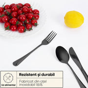 Set tacamuri de calatorie NextWave®, portabile si reutilizabile, fara zgomot la transport, cutit, furculita, lingura si betisoare antiderapante, din otel inoxidabil 18/8, pentru birou, camping si picnic, set 5 piese cu husa impermeabila, negru