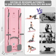 Aparat Pilates Reformer pliabil NextWave® – echipament de antrenament pentru acasa, ideal pentru incepatori si avansati, cadru metalic rezistent, sistem ajustabil pentru exercitii variate, usor de pliat si depozitat, Roz