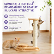 Stalp de zgariat pentru pisici NextWave®, cu sisal natural, baza interactiva stabila din placa pe baza de lemn, 4 mingi mobile si jucarie suspendata, pentru joaca si ingrijirea ghearelor, potrivit pentru pui si pisici mici, 38 x 25 x 45 cm, bej
