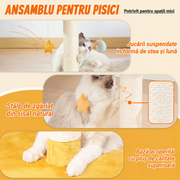 Ansamblu de joaca pentru pisici NextWave®, cu pat moale in forma de nor si husa detasabila lavabila, stalp de zgariat din sisal natural, baza rotunda lata si stabila, jucarii suspendate, pentru pisoi si pisici mici si medii, 40 x 40 x 56 cm