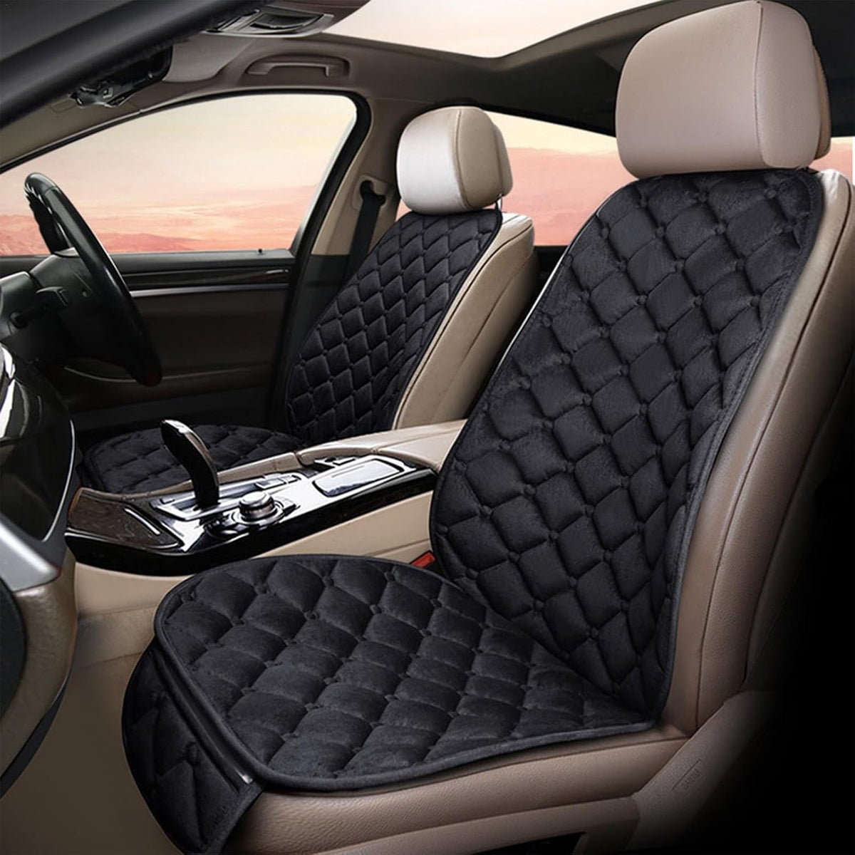 Husa scaun auto fata NextWave®️, universala, masina personala, taxi, ride sharing, potriveste autoturisme si SUV, baza antiderapanta, buzunar frontal pentru depozitare, compatibila cu airbag lateral, material catifea moale, Negru