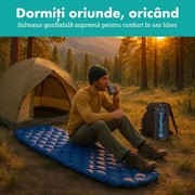 Saltea gonflabila de camping NextWave®️, ultrausoara si compacta, impermeabila, umflare rapida, suport confortabil, din nailon ripstop rezistent la rupere, pentru drumetii, trekking si cort, cu husa inclusa, 186.7 x 54.6 x 5.1 cm, Albastru