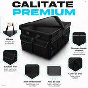 Organizator portbagaj auto NextWave®, pliabil, capacitate 45 L, 2 compartimente spatioase, material Oxford 600D, baza antiderapanta, curele de fixare, capac detasabil si manere ranforsate, pentru cumparaturi si accesorii, negru, 53 x 33 x 27 cm