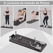 Placa Pilates Reformer 5 in 1 NextWave®️, aparat pliabil pentru antrenament complet si tonifierea corpului acasa, benzi elastice cu rezistenta reglabila, bara Pilates, manere pentru flotari, cronometru si suport telefon, polipropilena
