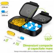 Organizator medicamente NextWave®, cutie saptamanala cu 7 recipiente detasabile si 14 compartimente AM/PM, deschidere la 180°, protectie pentru intimitate, capacitate mare pentru pastile, vitamine si suplimente, portabil