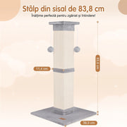 Ansamblu de joaca pentru pisici NextWave®, stalp pentru ascutit ghearelor, bila suspendata, confectionat din sisan natural rezistent la zgarieturi, inaltime mare de 81cm pentru protectia mobilierului, gri deschis