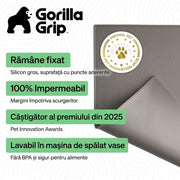 Covoras pentru hranirea animalelor NextWave®️, protejeaza podelele, 100% impermeabil, margini ridicate de 0, 3 cm impotriva scurgerilor, suprafata antiderapanta, din silicon alimentar fara BPA, pentru boluri pisici si caini, 47 x 30 cm, gri