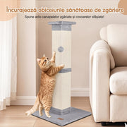Ansamblu de joaca pentru pisici NextWave®, stalp pentru ascutit ghearelor, bila suspendata, confectionat din sisan natural rezistent la zgarieturi, inaltime mare de 81cm pentru protectia mobilierului, gri deschis