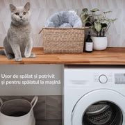 Pat Pentru Caini Sau Pisici NextWave®, pentru animale de companie, Rotund, Antiderapant, Confortabil Si Usor De Curatat, Universal, Diametru 60 Cm, Gri