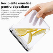 Set 8 cutii depozitare alimente NextWave® – plastic alimentar transparent fara BPA, inchidere ermetica cu garnitura de silicon, stivuibile si reutilizabile, ideale pentru cereale, faina, zahar, orez, paste si alte alimente uscate
