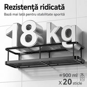 Raft de baie NextWave® la set, 5 piese cu 3 etajere pentru dus, 1 suport pentru sapun si 1 suport pentru periute de dinti, din otel inoxidabil rezistent la rugina, montare autoadeziva fara gaurire, pentru sampon si accesorii, negru