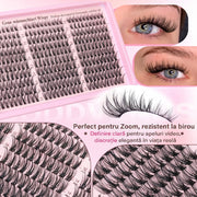 Kit extensii gene false tip manunchiuri NextWave®️, aspect natural Wispy cu efect 3D, adeziv Bond si Seal rezistent 3-7 zile, banda confortabila din bumbac, pentru machiaj zilnic DIY de salon, curbura C, mix 10-16 mm, negru, 300 buc