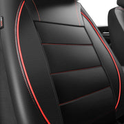 Set huse auto pentru scaune fata NextWave®, 4 piese, piele ecologica impermeabila cu burete moale de 5 mm, compatibile cu airbag si tetiere detasabile, protectie impotriva murdariei si zgarieturilor, potrivire universala, negru-rosu