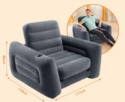 Canapea gonflabila extensibila NextWave®, fotoliu dublu 2 in 1, spatar ergonomic cu sustinere lombara, supapa 2 in 1 pentru umflare rapida, din PVC impermeabil cu suprafata plusata, ideala pentru living si camping, 2 persoane, 203 x 110 x 66 cm