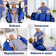 Saltea pentru pozitionare si transfer NextWave® in pat, cu manere ranforsate pentru ridicare, intoarcere si repozitionare, material 100% nailon cu doua fete, reutilizabil si lavabil, pentru ingrijire la domiciliu, 122 x 102 cm, albastru