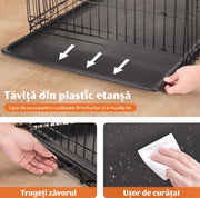 Cusca pliabila pentru caini NextWave®, 2 usi cu zavoare glisante sigure, panou despartitor inclus, tavita etansa detasabila, maner transport, colturi rotunjite, metal rezistent, pentru interior, exterior si calatorii, talie medie, 90x60x67 cm, Negru
