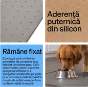 Covoras pentru hranirea animalelor NextWave®️, protejeaza podelele, 100% impermeabil, margini ridicate de 0, 3 cm impotriva scurgerilor, suprafata antiderapanta, din silicon alimentar fara BPA, pentru boluri pisici si caini, 47 x 30 cm, gri